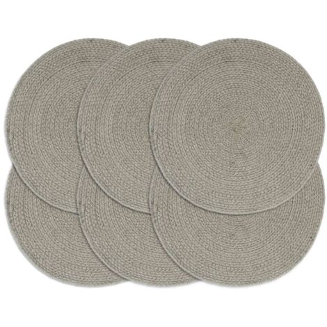 Manteles individuales redondos 6 uds algodón gris liso 38 cm