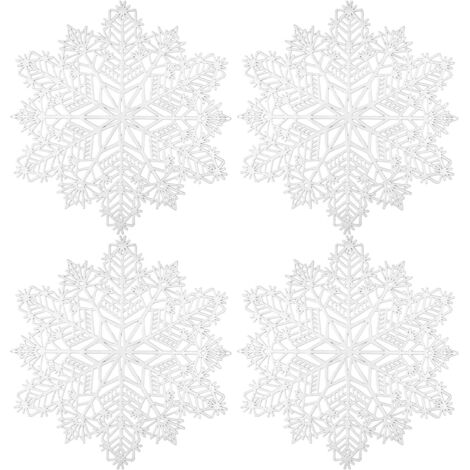 manteles individuales redondos de plástico para mesa, ideales para aislar térmicamente los platos y como elemento decorativo (Copos de nieve, Plata)