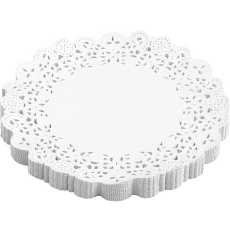 Manteles individuales redondos desechables de papel con encaje decorativo de 21,5 cm (8,5 pulgadas) para pasteles y postres, 150 unidades/paquete