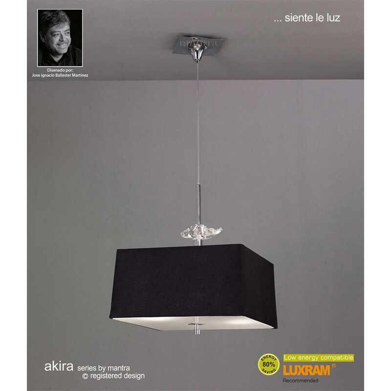 09diyas - Akira Pendelleuchte 4 Lampen E27, poliertes Chrom / Milchglas mit schwarzem Lampenschirm