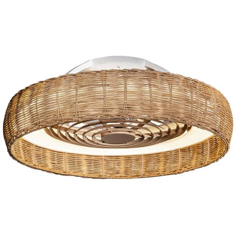 Mantra Kilimanjaro Lámpara de techo LED regulable y ventilador de CC de 35 W, control remoto, ratán beige