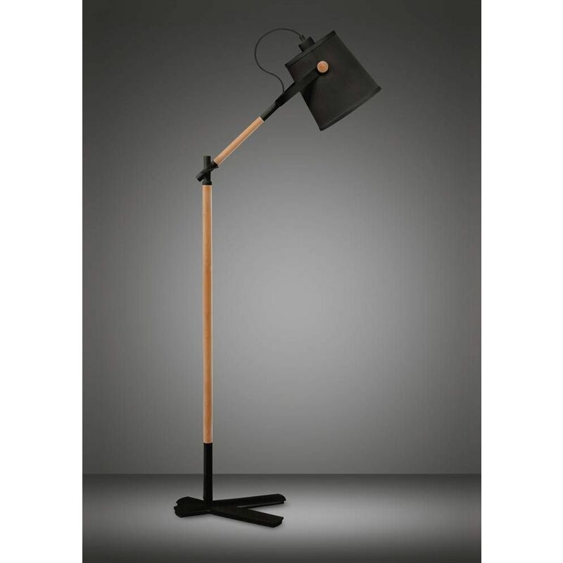 Nordica Floor Lamp with Black Shade 1 Bulb E27, matt black / beech with Black Shade