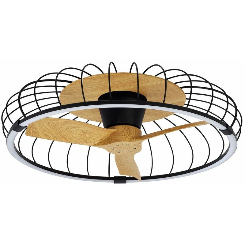 Mantra - Nature Plafonnier led à intensité variable et ventilateur réversible 30 w cc, télécommande noir/bois et contrôle app