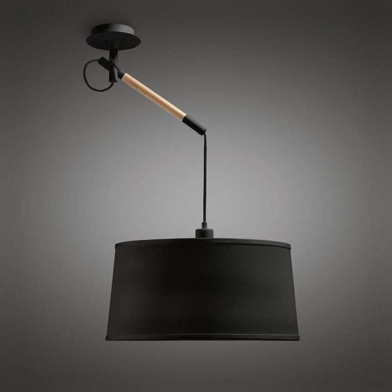 09diyas - Nordica Multi Position Pendelleuchte mit schwarzem Lampenschirm 1 E27 Glühbirne, mattschwarz / Buche mit schwarzem Lampenschirm