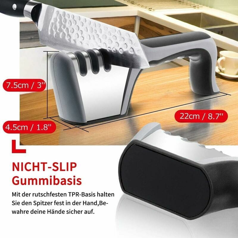 Manual knife sharpener Sharpener, 4 levels, 2 tungsten steel for coarse and scissor sharpening, diamond fine sharpening, gray special ceramic
