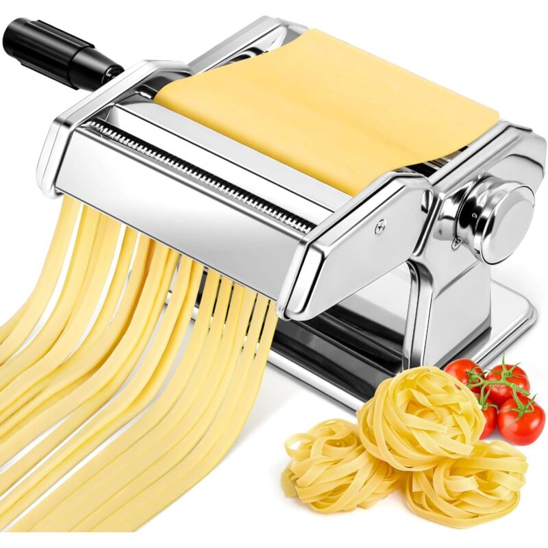 Manual Pasta Machine, 7 Adjustable Thicknesses, Stainless Steel Pasta Maker with Roller and Cutter, Hand-Crank Fresh Pasta Machine for Spaghetti,