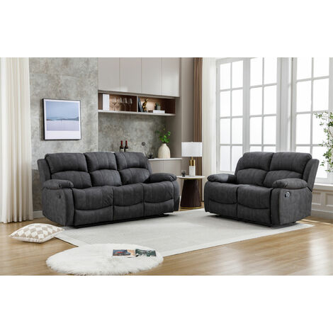 Manual Reclining Sofa Collection Sectional  Couches Set Grey  - 3+2 Seater Sofa Set
