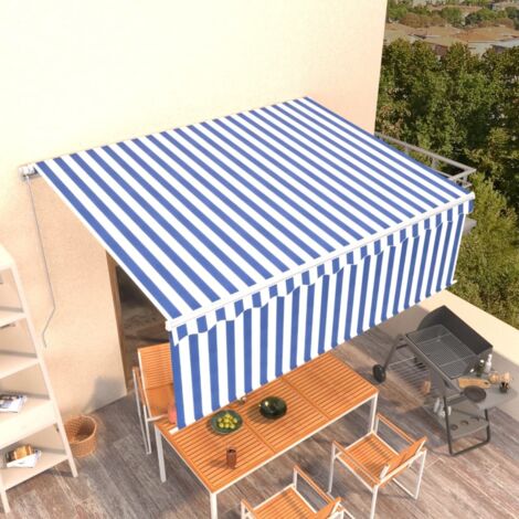 Manual Retractable Awning with Blind 4.5x3m Blue&White vidaXL