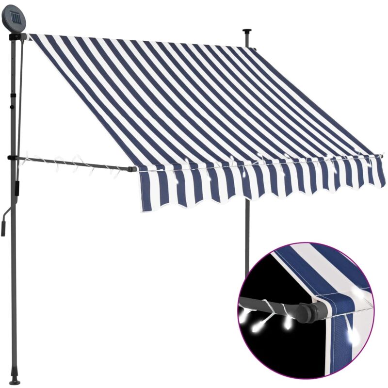 Manual Retractable Awning with LED 100 cm Blue and White - Multicolour - Vidaxl