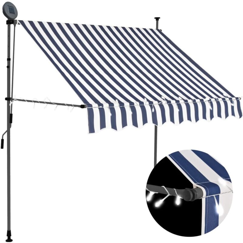 Manual Retractable Awning with led 200 cm Blue and White Vidaxl