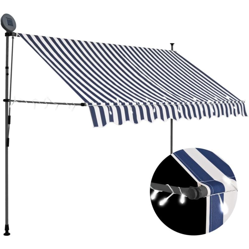 Manual Retractable Awning with led 250 cm Blue and White Vidaxl