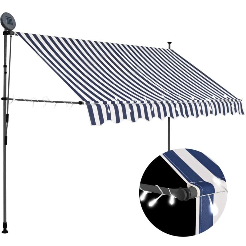 Vidaxl - Manual Retractable Awning with led 300 cm Blue and White