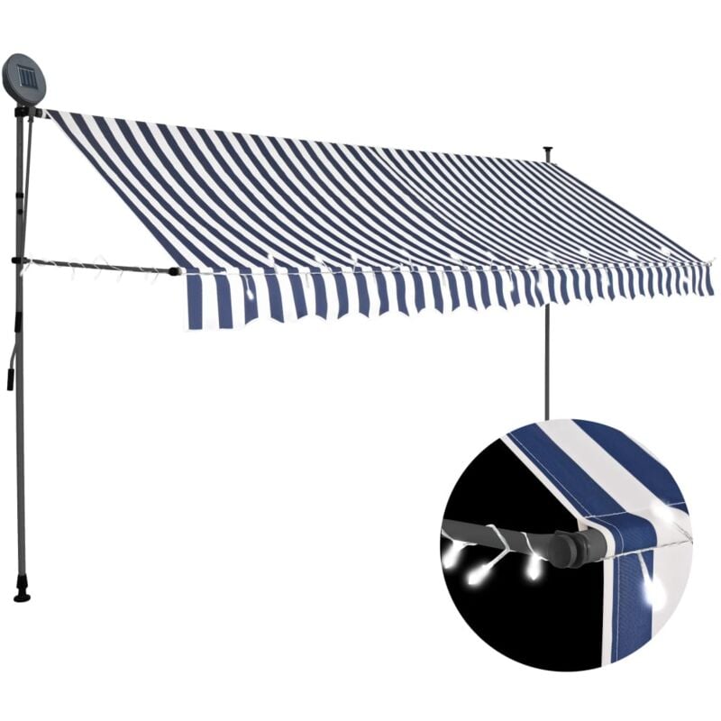 Manual Retractable Awning with led 400 cm Blue and White Vidaxl