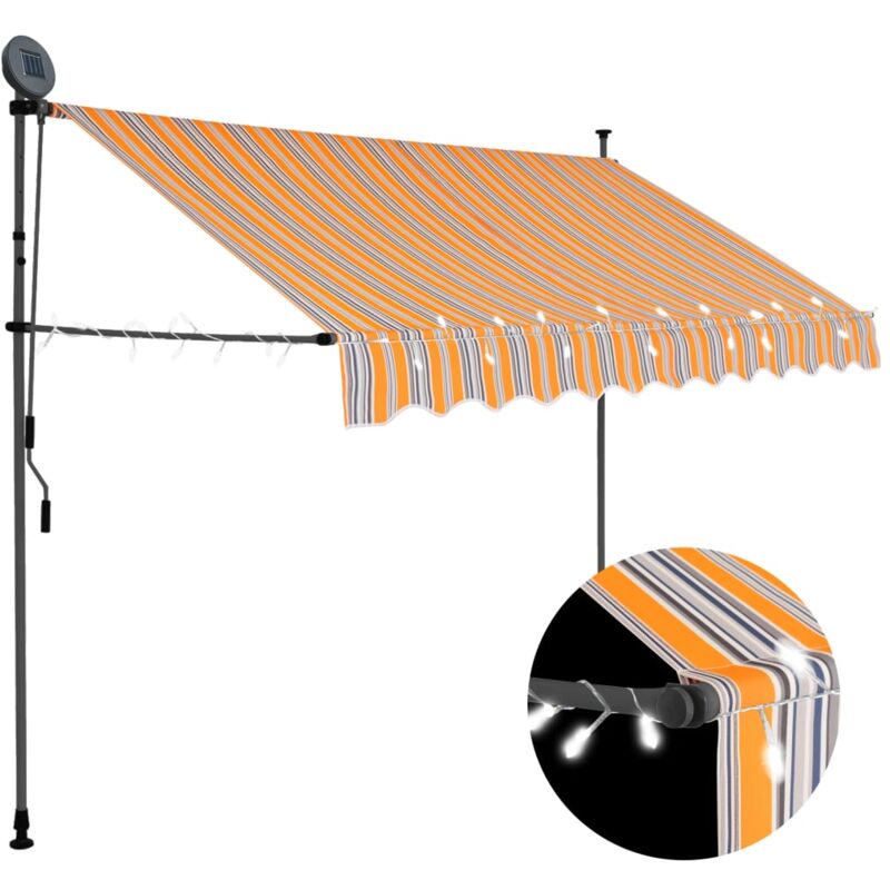Manual Retractable Awning with LED 300 cm Yellow and Blue - Multicolour - Vidaxl
