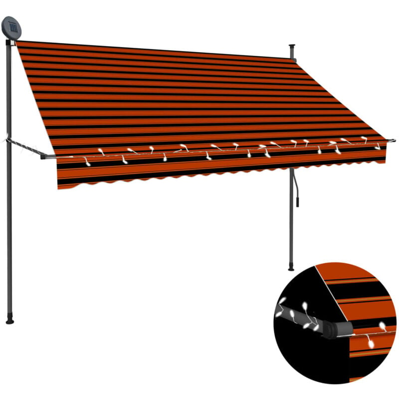 Manual Retractable Awning with led 250 cm Orange and Brown Vidaxl