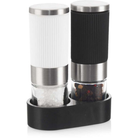 Manual salt and pepper mills with stand and adjustable grinding