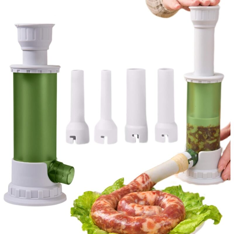 Manual Sausage Filling Machine with Food Pusher and 4 Filling Tubes, Ideal for Home or Restaurant Use