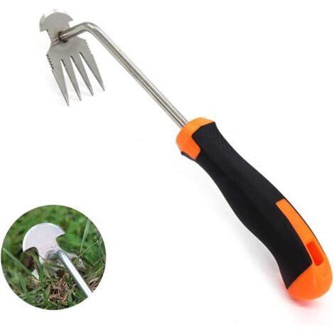 Manual weeder for gardening - Gardening tool - Weeding tool - Uprooting tool - With rubber handle - 4 tines