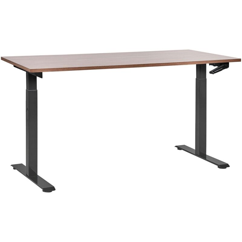 Beliani - Manually Adjustable Standing Desk Modern Office Square Feet 160 X 72 Cm Dark Wood Top Black Steel Frame Destines