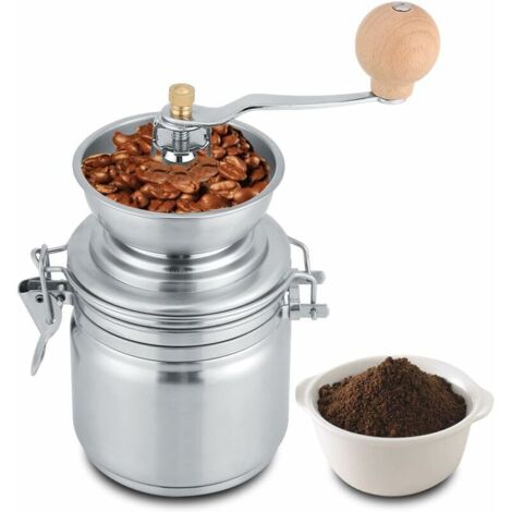 Manuelle Kaffeemühle aus Edelstahl, Handmühlenwerkzeug, für Kaffeebohnen, Gewürze, Nüsse, Samen, Kräuter, Kürbiskerne usw. (Silber)