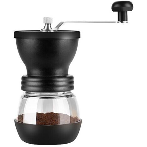 Manuelle Kaffeemühle, Doppellager, tragbar, Keramik/Glas/Edelstahl/PP/Silikonmaterial, Schwarz