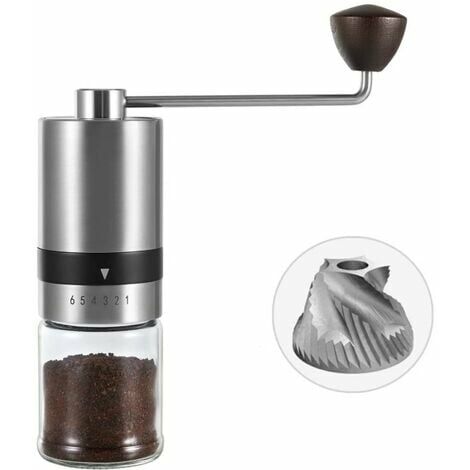 Manuelle Kaffeemühle – Edelstahl – 6 einstellbare Stufen – tragbare Kaffeebohnenmühle