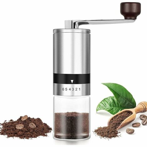 Manuelle Kaffeemühle, einstellbar in 6 Stufen, verstellbare manuelle Kaffeemühle mit Keramikmahlwerk, geeignet für Zuhause, Büro oder Reisen