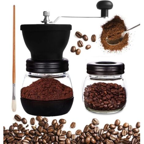 Manuelle Kaffeemühle, manuelle Gewürzmühle, Glasbehälter, Keramikmahlwerk, einstellbarer Mahlgrad, leicht zu reinigen, kompakt und tragbar, 3er-Set, Edelstahl