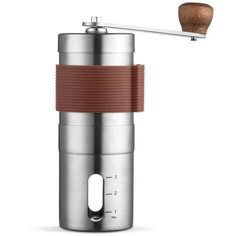 Manuelle Kaffeemühle, Retro tragbare manuelle Kaffeemühle aus Edelstahl, manuelle Kaffeemühle aus Holz mit frei verstellbarem schwarzem Keramikgrat mit Schleifscheibe für das Heimbüro