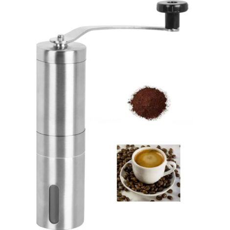 Manuelle Kaffeemühle, tragbare Kaffeemühle aus Edelstahl, kompaktes Design, geeignet für den Einsatz zu Hause, im Büro, auf Reisen und im Freien.