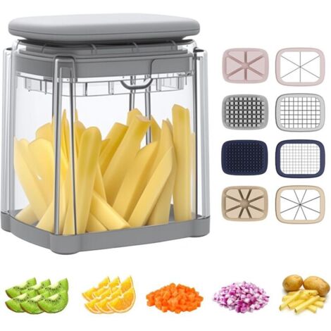 Manueller 4-in-1 Gemüseschneider und Pommes-Frites-Schneider mit 4 austauschbaren Klingen für Pommes Frites, Gurken, Karotten, Zwiebeln und Obst.