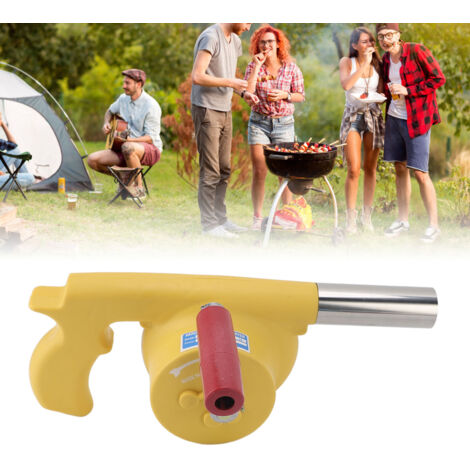 Manueller Grillventilator mit magnetischer Gasanzeige – Tragbarer Grillventilator für Camping und Grillen [ABS + Edelstahl + Eisen, Gelb]