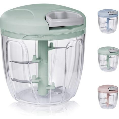 Manueller Zwiebelschneider mit 3 Edelstahlklingen. Multifunktionaler Zerkleinerer und Mixer für Zwiebeln, Knoblauch, Fleisch, Nüsse und andere Lebensmittel.