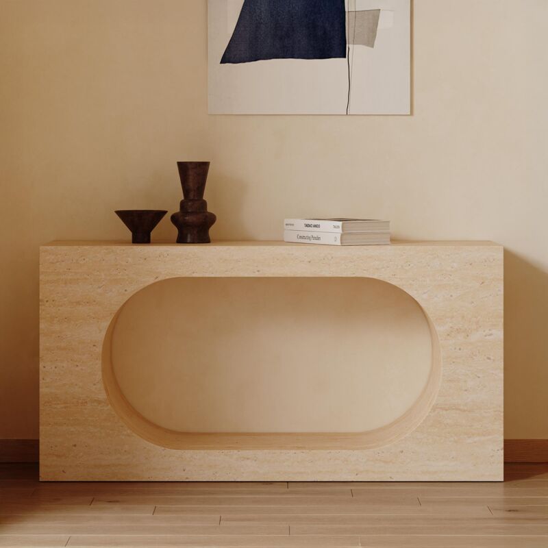 Manya - Console rectangulaire marbre d'ingénierie couleur travertin