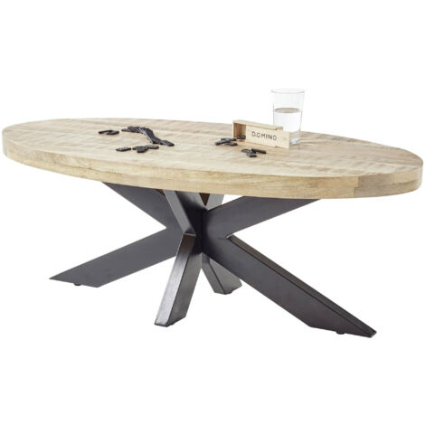 Lisa Design – Table basse ovale en bois massif de manguier – Piètement métal noir – 120 cm – Design industriel moderne pour espaces de vie