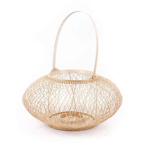 MAOI - Lanterne S en Bambou Tressé à la Main - Avec Verre pour Photophore - 20cm - Style Bohème et Ethnique - Couleur Beige - Finition Naturelle