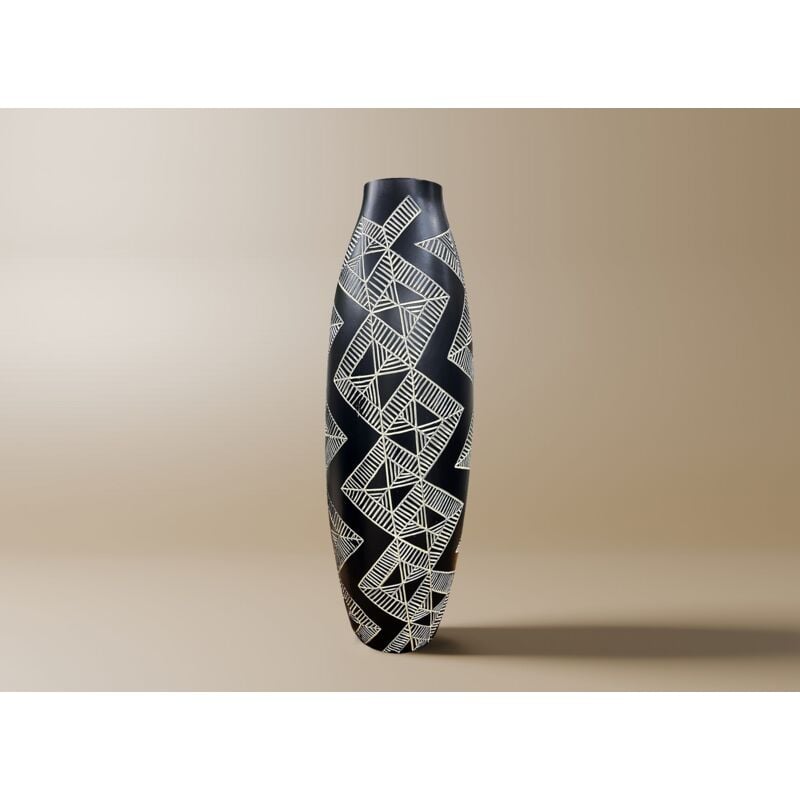 MAORI - Vase ethnique en polyrésine noir et blanc H55 cm MAORI