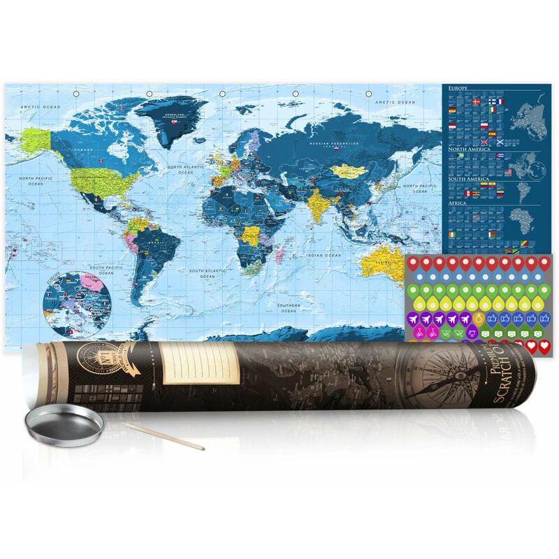 

Mapa para rascar - Mapa azul - cartel (versión en inglés) Medidas 100X50