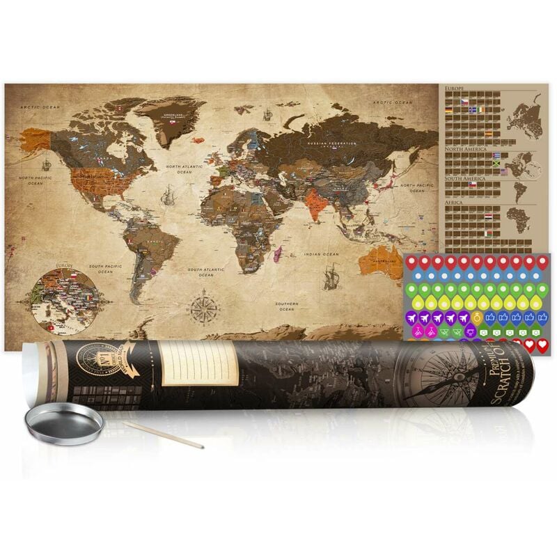 

Mapa para rascar - Mapa vintage - cartel (versión en inglés) Medidas 100X50
