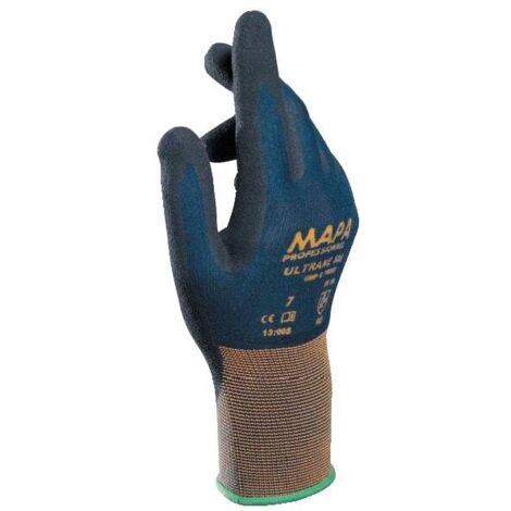 MAPA PROFESSIONNEL Mapa Professional Nitrile Coated Gloves, Mechanical Hazard Grip, Blue/Black, Siz