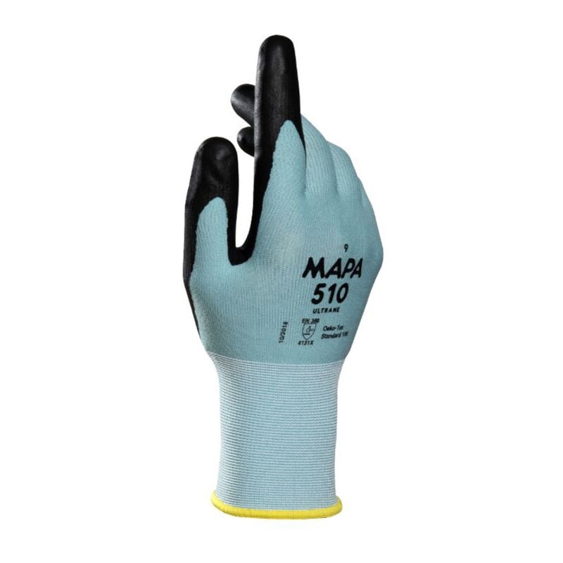 Gants de manutention Mapa ULTRANE 510 taille 7, Respirant, 12 Paires, Noir, vert ( Prix pour Paquet de 12 Paires )