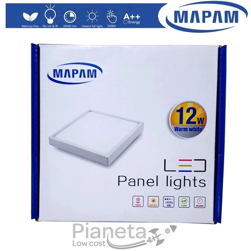 Image of Mapam - Plafoniera led 6/12/18w quadrato faretto da soffitto pannello a parete luce bianco naturale caldo Luce Calda - 12