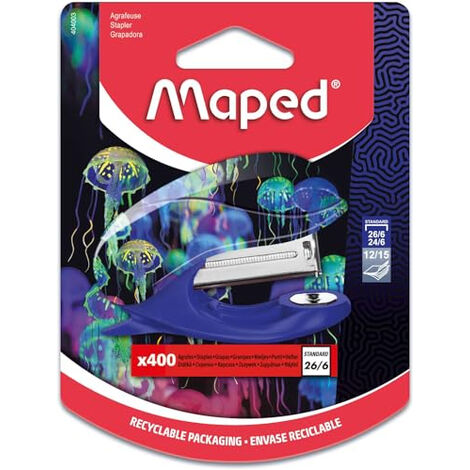 MAPED - AGRAFEUSE DEEPSEA PARADISE- ATTACHE JUSQU'À 15 FEUILLES - AGRAFES 24/6 ET 26/6 - MÉCANISME MÉTAL - BLISTER AVEC 400 AGRA