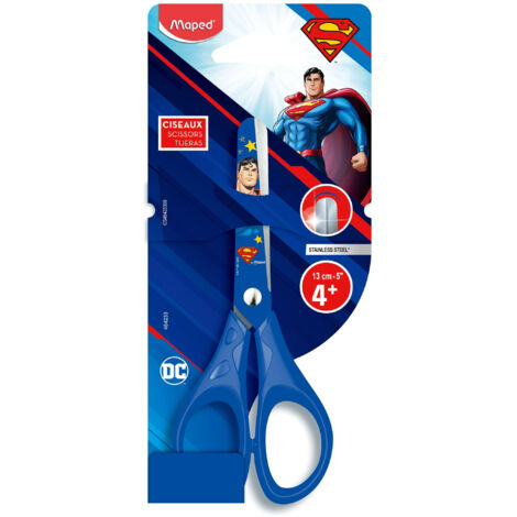 MAPED - CISEAUX PULSE SUPERMAN 13CM - ANNEAUX ERGONOMIQUES - DÉCOUPE HAUTE QUALITÉ - CISEAUX ENFANTS BOUTS RONDS, DÈS 4 ANS - CO