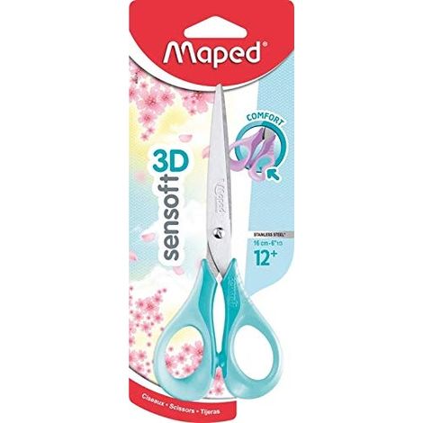 MAPED - CISEAUX SENSOFT 16 CM AVEC ANNEAUX SOUPLES ET ERGONOMIE 3D - CISEAUX SCOLAIRES DÈS 12 ANS - POUR COLLÈGE ET LYCÉE - ANNE