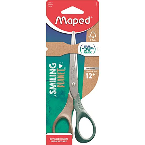MAPED - CISEAUX SHAPE SMILING PLANET - CISEAUX RESPONSABLES - STABILITé ET PRéCISION - ANNEAUX 50% FIBRE DE BOIS CERTIFIé -