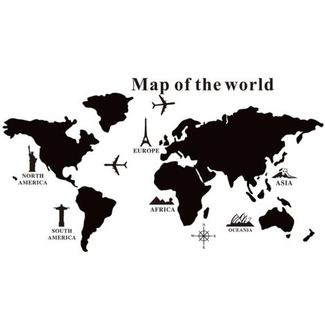 Mappa del mondo Adesivo da Parete Mappamondo Globo Lavagna 102cm PVC  + Gessetti