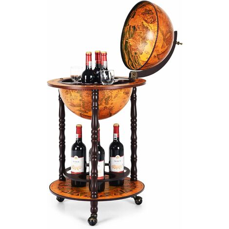 Mappamondo Bar con Ruote Mobile Porta Liquori, con Stile retr��, 88 x 45 x 45cm (Marrone 47 x 47 x 90 cm)