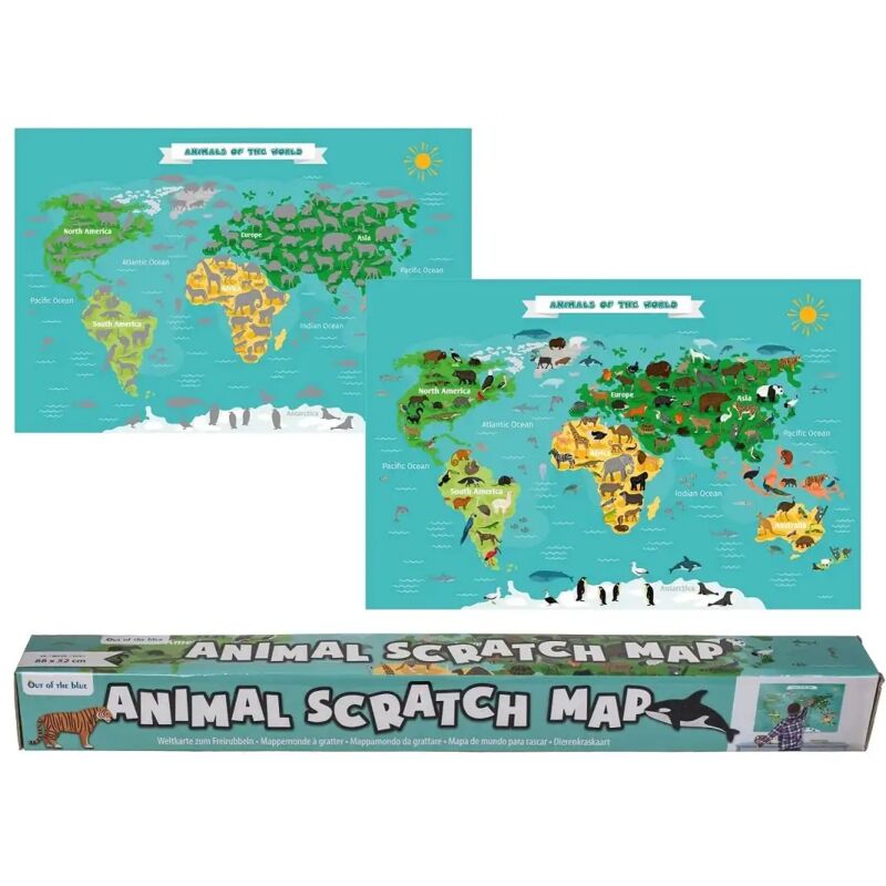 Mappamondo Da Grattare Poster Mappa Del Mondo Animali 88 x 52 Cm Cartina