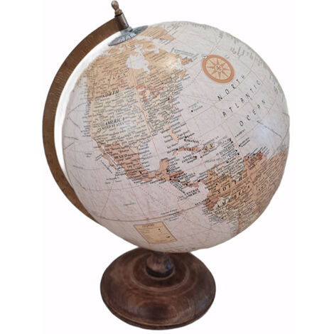 Mappamondo decorativo per scrivania con piedistallo in legno h 42 cm -Panna
